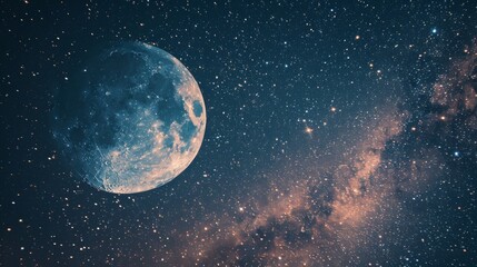 Poster - Crescent moon and stars illuminating the night sky