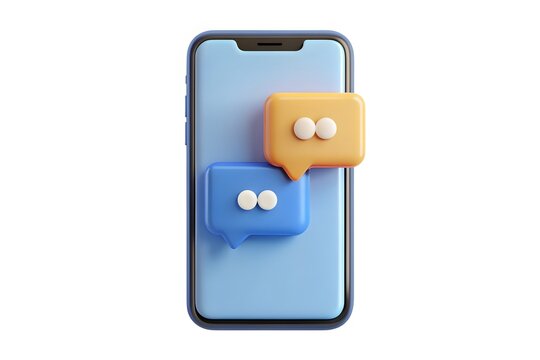 Smartphone with chat bubbles 3d illustration with video over white background
