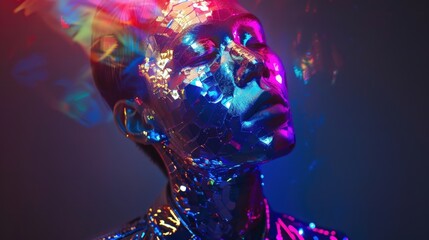 Poster - The figure is bathed in vibrant lights, their sequined surface reflecting a spectrum of colors in an artistic display