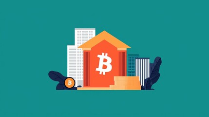 Financial technology, blockchain integration in banking, flat design illustration