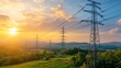 © Plaifah - Power lines stretching across a rural landscape, with the sun setting in the background, highlighting the contrast between nature and man-made infrastructure.