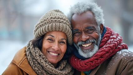 Wall Mural - Happy winter couple outdoors