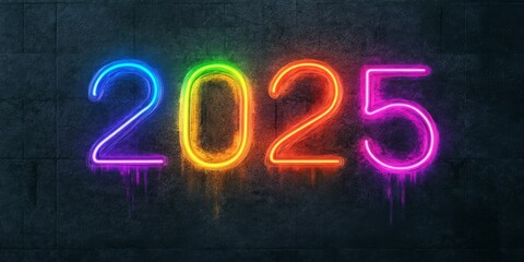 Poster - Bright and colorful neon numbers showcasing the year 2025, ideal for special celebrations and promotional events