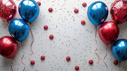 4th of july independence day of the usa concept top view foil balloons,decor on white background american flag colors.