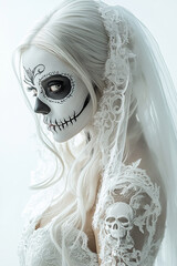 Canvas Print - A beautiful woman in a wedding dress and sugar skull makeup