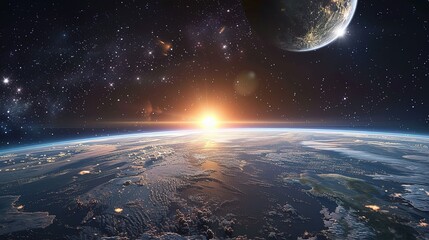 Wall Mural - Earthrise with a Sunburst and Distant Planet