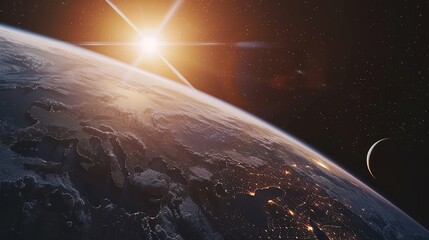 Wall Mural - Earthrise with Sun and Stars Visible from Space