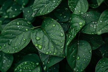 Wall Mural - Raindrops on Leaves