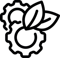 Sticker - Line art icon of gears with leaves growing, symbolizing eco friendly technology and sustainability