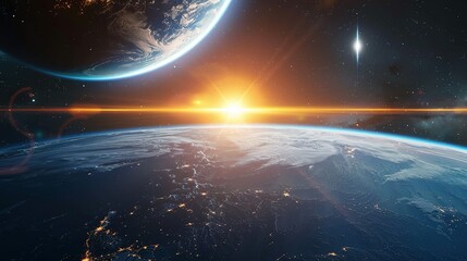 Wall Mural - A Celestial Sunrise Over a Distant Planet