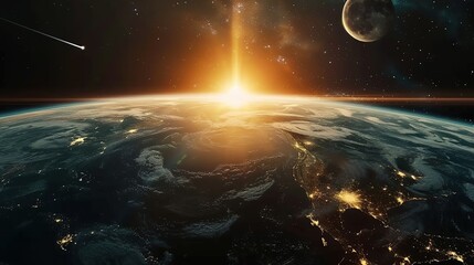 Wall Mural - Earthrise with a Shooting Star and Moon