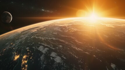 Wall Mural - Earthrise with Sun and Moon Visible from Space