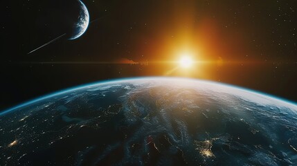 Wall Mural - Earthrise with a Moon and a Shooting Star