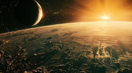 Wall Mural - A Distant Planet With A Crescent Moon and A Bright Star in the Sky