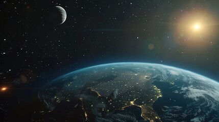 Wall Mural - Earth From Space with Moon, Stars and Sun