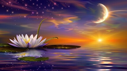 Canvas Print - A beautiful white lotus flower floating on the water