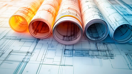 Wall Mural - Architectural Drawings Rolled up on Blueprint Paper for Easy Storage and Transport