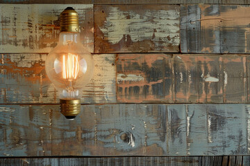 Wall Mural - Vintage Lightbulb on Wooden Wall