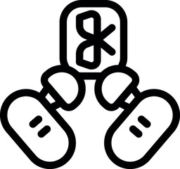 Poster - Line art icon of two wireless earbuds connecting to a smartphone via bluetooth