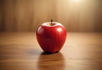 Wall Mural - red apple on wooden table