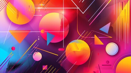 Poster - Create a colorful vector background with a modern, abstract feel. Use a mix of vibrant colors and geometric shapes, such as triangles, circles, and lines, to create a sense of movement and energy. 
