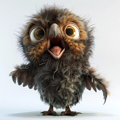 Sticker - 3D Render of a Cute Cartoon Owl with Big Eyes.