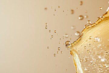 Poster - golden droplets of water float gracefully in the air, reflecting light and creating a mesmerizing ef