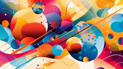 Poster - Design a vector background filled with bright, cheerful colors and playful abstract forms. Utilize a variety of shapes such as circles,