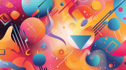 Poster - Design a vector background filled with bright, cheerful colors and playful abstract forms. Utilize a variety of shapes such as circles,