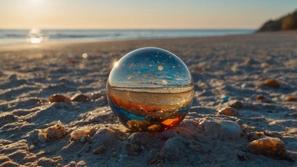 An abstract art installation on the seashore.