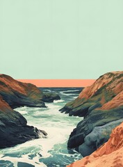 Wall Mural - Sea Cliffs and Ocean Waves in a Minimalist Color Palette