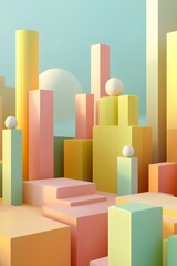 Poster - Abstract 3D Minimalist Geometric Shapes Pastel Color Background