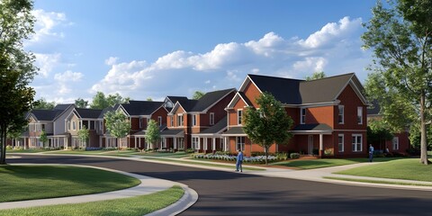 Row of Brick Homes on a Sunny Day