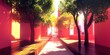 © Adobe Contributor - Digital Art Illustration of a Path Through a Pink and Yellow Surreal City with Trees
