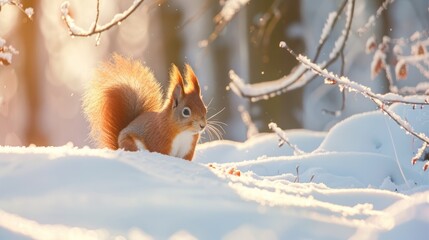 Wall Mural - Squirrel in Winter Wonderland