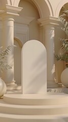 Sticker - Beige Minimalist Product Display Background With Columns