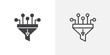 © Ghori - Funneling data vector icon set black filled and outlined style.
