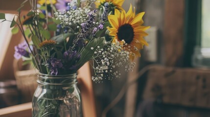 Wall Mural - Rustic Wildflowers in a Glass Jar