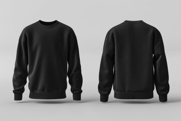 Blank sweater color black template front and back view on white background