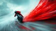 © TeteraX - A rider in red races along a wet track, leaving a vivid red spray in a dramatic display of speed and skill