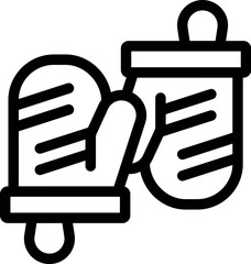 Poster - Black and white icon of a pair of knitted gloves hanging side by side, ready for winter