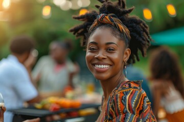 Portrait of a smiling young woman attending a barbecue