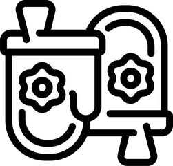 Poster - Line icon of a business presentation, with a worker showing a flip chart with a cogwheel on it