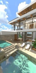 Wall Mural - Modern Villa with Swimming Pool and Patio