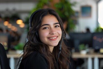 Portrait of a smiling young Hispanic female IT support worker in startup company office