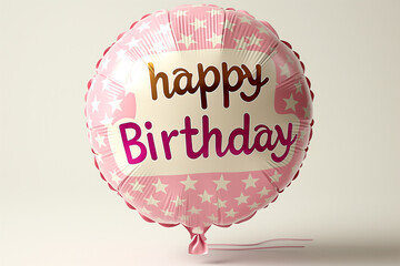 Pink happy birthday balloon with stars, perfect for cheerful party celebration and festive decoration.