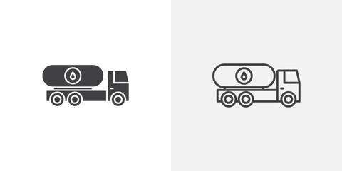 Fuel truck vector icon set black filled and outlined style.