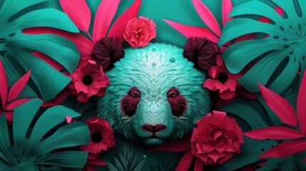 Wall Mural - Neon animal illustrations that combine intricate detailing with vibrant hues, creating mesmerizing portraits of creatures like pandas and parrots.