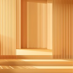 Poster - Minimalist Abstract Yellow 3D Background With Stairs and Light