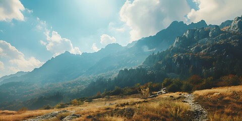 Wall Mural - Mountain Range Landscape With Blue Sky